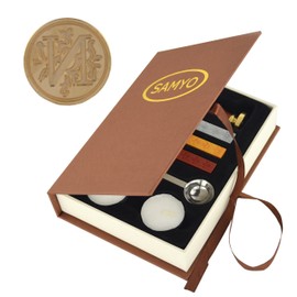 Samyo Wax Seal Stamp Kit Retro Creative Sealing Wax Stamp Maker Gift Box Set Brass Color Head with Vintage Classic Alphabet Initial Letter (N)
