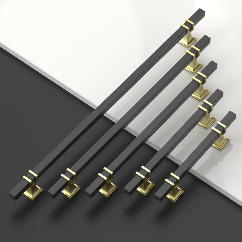 Coinkoly 10 Pack 7 Inch(177mm) Black and Gold Cabinet Pulls