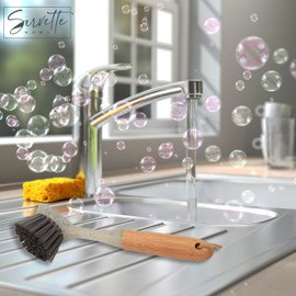 Kitchen Cleaning Tools Set, 2 Pack (Dish Brush with Bamboo Handle and Squeegee with Bamboo Handle)