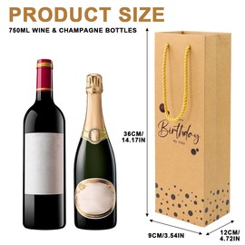 Ssyuysto 2 PCS Birthday Wine Gift Bags Brown Gold Foil Birthday Party Wine Bottle Gift Bag Set with Handles Reusable Champagne Paper Bags for Women Men, HBD Decorations