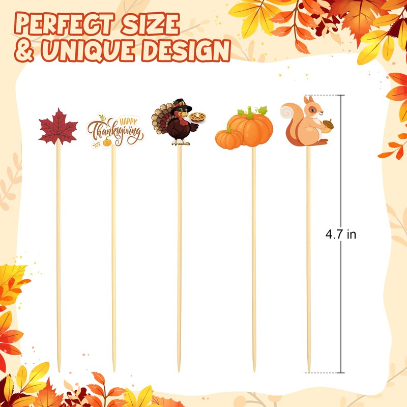 100 Fall Cocktail Picks, Thanksgiving Fancy Toothpicks for Appetizers Decor