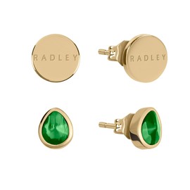 Radley Womens 18ct Gold Plated Green Cubic Zirconia Stone Disc Twin Pack Earrings