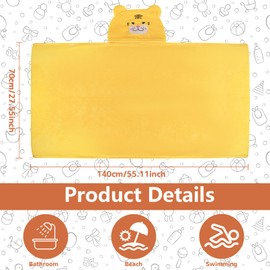 Vyndicca 2 Pack Hooded Towel, 27.5 x 55 inch Absorbent Bath Towel for Babies, Soft Toddler Bath Towel, Thick Toddler Towels with Hood for Girls Boys,Yellow and White