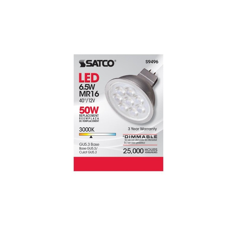 Satco Lighting S9496-6.5 Watt Dimmable MR16 Low Voltage LED Light
