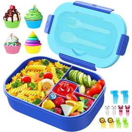 Lunch Box Kids Bento Box - 1300ML Ideal Leak Proof Bento Lunch Box for Kids School Lunchbox for Teens Toddlers Boys, Lunch Box Snack Containers with Utensil (Lunch Box-Blue)