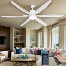 DWVO 65 Inch White Ceiling Fan with Lights,6-Blade Smart Ceiling Fan with App & Remote Control,3CCT Lighting,6 Speed Reversible Quiet DC Motor
