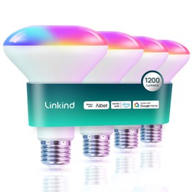 Linkind BR30 Smart Light Bulbs,1200LM Smart Flood Light Bulbs Compatible with AiDot App, Alexa, Google Home, E26 RGBTW Recessed Color Changing Bulbs, 2.4GHz WiFi Only, LED Light Bulbs 14W=85W,4Pack