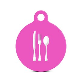 Kitchen Set Round Keychain with Tab Engraved Utensils Knife Fork Spoon Hot Pink