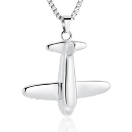 memorial jewelry Cremation Jewellery for Ash Pendant - Aeroplane Men/Women Cremation Ash Jewellery Initial Necklace, Stainless Steel, No Gemstone