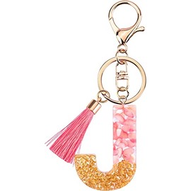 Rohans Pink and Gold Resin Alphabet Initial Letter Keychain, Bag Charm, Key Ring with Lobster Clasp (J)