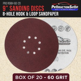 ProductionShop Premium 9" Red 8-Hole Pattern 60 Grit Sanding Discs, Box of 20 - Dustless Hook & Loop Backing Sandpaper for Drywall Power Sanders, Coarse-Cut Abrasive - Woodworking, Sand Auto Paint