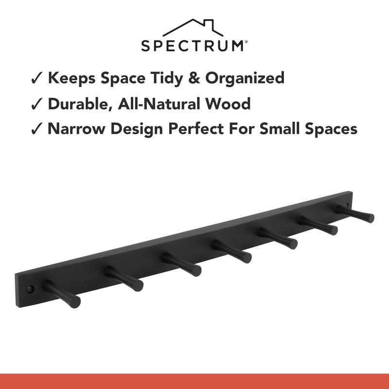Spectrum Diversified Wood Hook Rack, 7 Peg, Black