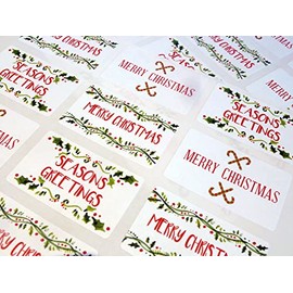 Merry, Happy Christmas Greeting Stickers, Colourful Self-Stick Labels for Cards, Envelopes, Craft, Decoration