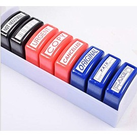 Swity Home Self Inking Office Stamp Set Teacher Stamp Pre-Inked Message Account Stamp Home Office Business Rubber Stamp Business Paper Work Text File Stamps with Plastic Tray 8 Pcs (Business Stamp)