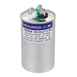 VEXUNGA 55/10 uF 55+10 MFD 370VAC or 440VAC Dual Run Start Round A/C Capacitor CBB65 CBB65B Air Conditioner Capacitors for AC Unit Fan Motor Start or Heat Pump or Condenser Straight Cool