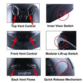 1Storm Motorcycle Street Bike Modular/Flip up Dual Visor Sun Shield Full Face Helmet Glossy Black