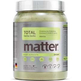 Matter Total Sport Proteína Vegana Sacha Inchi y Chícharo Sabor Matcha, con Probióticos, Enzimas Digestivas Biocore y BCAAs, Apoyo al Rendimiento y Recuperación Muscular, Bote con 700 g