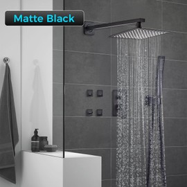 10" Matte Black Rainfall Shower Faucet Set with Rain Shower Head & Handle Set, Wall-Mounted Shower System, Full Metal Trim, Includes Shower Valve Complete Shower Kit