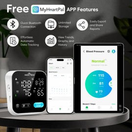 Easy@Home Blood Pressure Monitor for Home Use C Easy@Home Smart BP Machine with Free MyHeartPal App, Automatic Blood Pressure XL Cuff, LED Screen & Voice Function, Supports Apple & Android Devices | EBP-703T