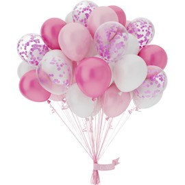 OWill Pack of 50 Pink White Pastel Balloons, 10 Inch Pink Confetti Balloons, Perfect Party Decoration for Birthday, Wedding and Graduation - Balloons Birthday Girls