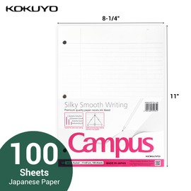 Kokuyo Campus Loose Leaf Paper for 3 Ring Binders, 8-1/4"x11”, Wide Ruled Notebook Paper, 100 Sheets, Japanese Smooth Paper Prevents Ink Bleeding, School Suppliers, Made in Japan (WSG-NO-887G3)