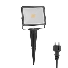 ledscom.de FLIN LED Garden Spotlight with Ground Spike and Plug for Outdoor Use, Headlight, Black, IP66 Waterproof, 10.93 W, 837 lm, Warm White