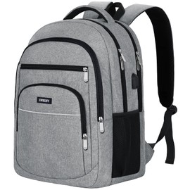 Large Backpack Men's Laptop Backpack Waterproof 17.3 Inch School Backpack Laptop Bag with USB Charging Port Anti Theft Business Work Travel Backpack for Teenagers Boys Men Women (Grey), gray