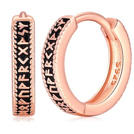 Viking Creole Earrings Men's Silver 925 Viking Earrings Gold Women's Folding Viking Runes Hoop Earrings Viking Earrings Jewellery for Men Women, Sterling Silver, No Gemstone