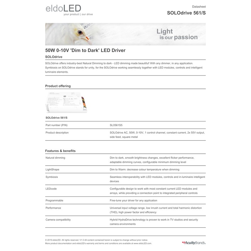 eldoLED | SOLOdrive 561/S | 50W 0-10V 'Dim to Dark'