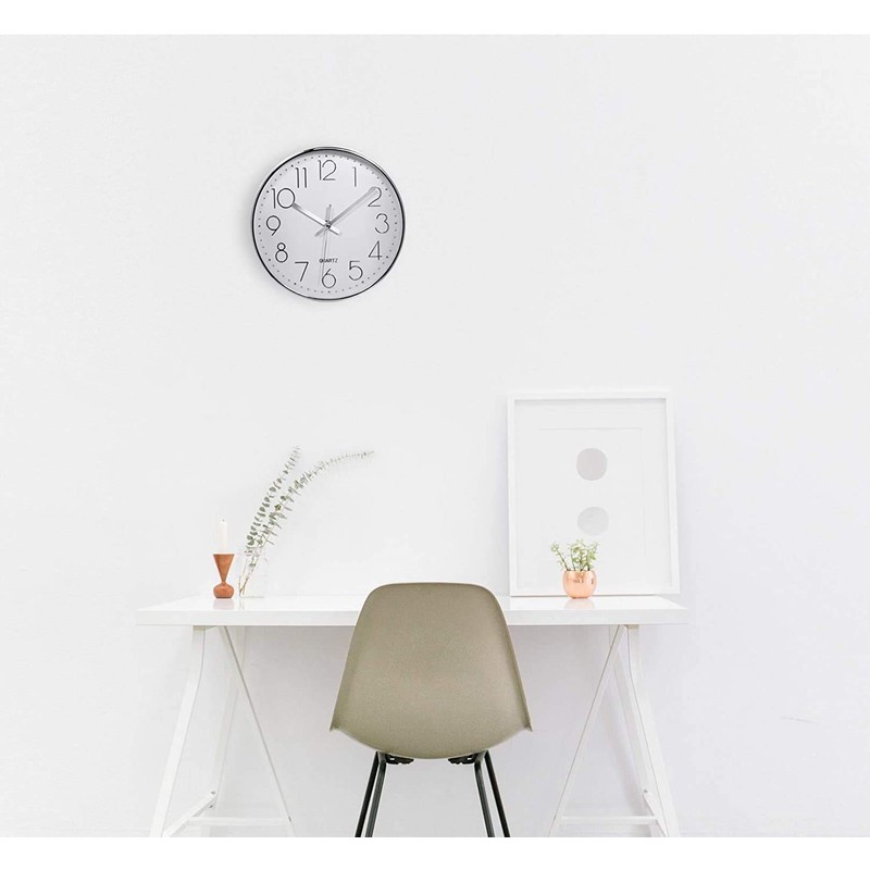 Delgeo Premium Silver Wall Clock, Wall Decoration, Modern Silent Wall