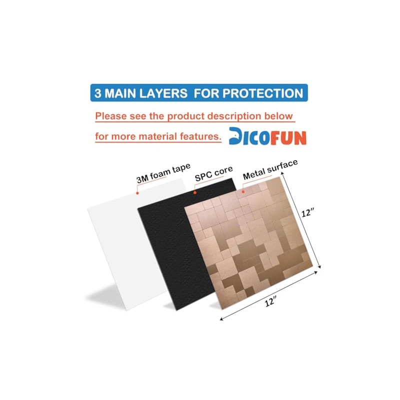 DICOFUN 10 Sheets Copper Peel and Stick Tile Backsplash, Stainless