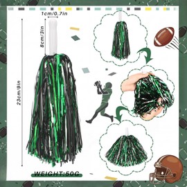 Riceshoot 12 Pcs Cheerleading Pom Poms Green Metallic Foil Plastic Pom Poms with Baton Handle Cheerleader Squad Spirited Fun Pompoms for Dancing Party Football Basketball Club Spirit Sport Performance