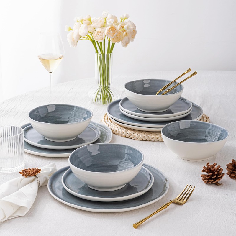 LERATIO Ceramic Dinnerware Sets for 4,Porcelain Plates and Bowls Sets