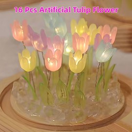 Tulip Flower Night Light,Decorative Everlasting flowers Table Lamp with Glass Dome, Artificial Flower Lamp,Perfect Mothers Day Birthday Gifts for Mom Women Wife Girls,Home Bedroom Living Room Decor