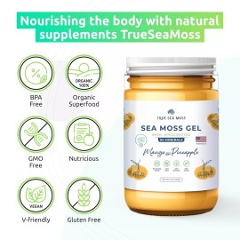 Wildcrafted Irish Sea Moss Gel – Natural & Organic Made with Dried Seaweed Seamoss and Mango Pineapple– Rich in Nutrients, Supports Immunity, Gut Health, and Skin Care