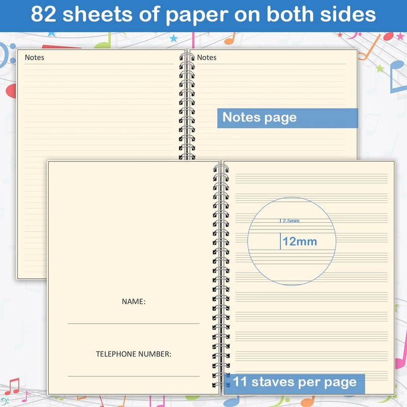 (3 Pack)Blank Sheet Music Notebook, Composition Staff Paper Notebook, Manuscript