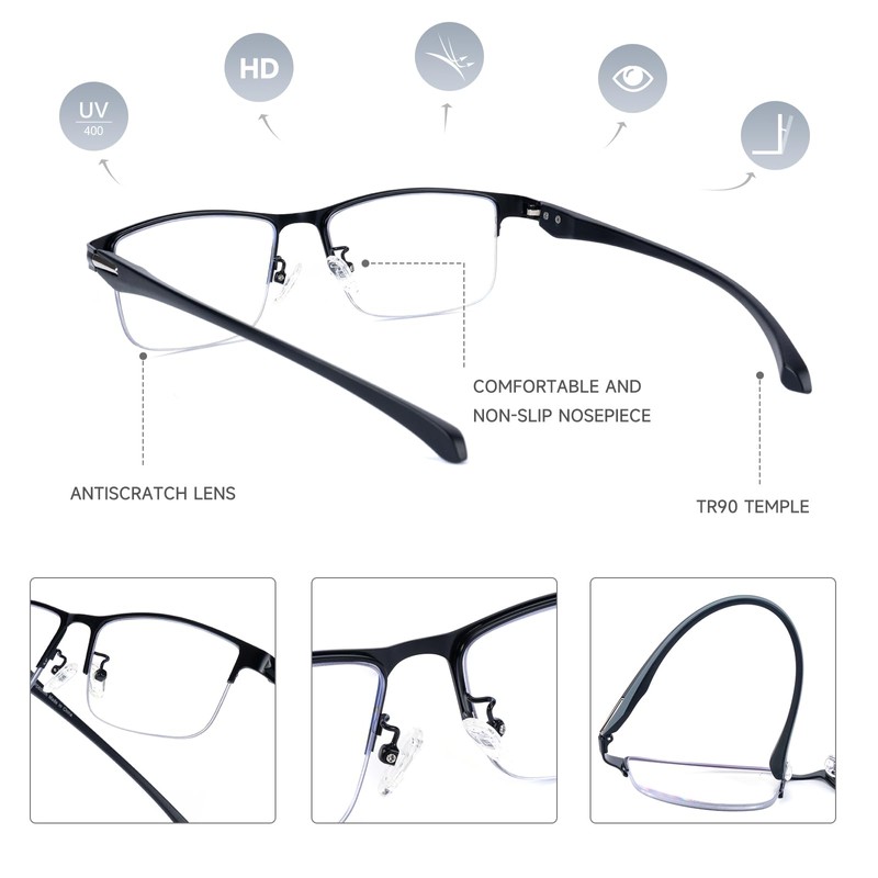 SKYOAK 2 Pack TR90 Premium Reading Glasses for Men, Half