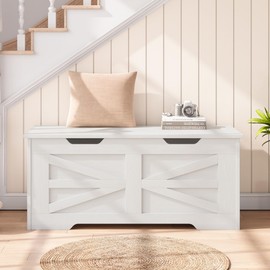 GarveeHome Storage Chest, 39.4" Large Toy Chest, Wood Toy Box for Boys Girls with Lids, Storage Bench with Safety Hinge, Supports 350 Lbs, Storage Trunk for Living Room, Bedroom, Playroom, White