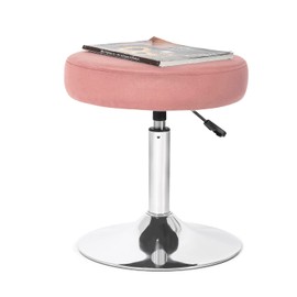 Adeco Modern Round Pink Vanity Stool Chair for Makeup Room, Height Adjustable 360 Swivel Foot Stools Piano Stool with Chromed Metal Base for Living Room, Bathroom, Office