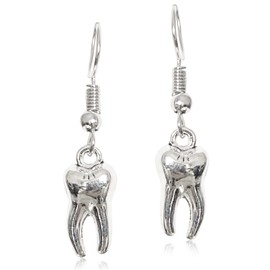 SLSF Charm Cute 3D Vintage Silver Teeth Dangle Drop Earrings for Women Dental Hygienist Dental Student Dentist Dental Assistant Jewelry Gift (Silver)