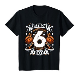Kids 6th Birthday Boy 6 Year Old Boy Basketball Birthday Party T-Shirt