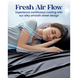 SLEEPHORIA 4 PC Cooling Sheets King Size Bed Set - Temperature Regulating Bedding for Hot Sleepers - Deep Pocket Cooling Bed Sheets King for Night Sweats and All-Night Cool Comfort (Midnight Black)