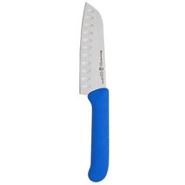 Messermeister Petite Stainless Steel Messer Kullenschliff Santoku Knife, 5 Inch, Blue