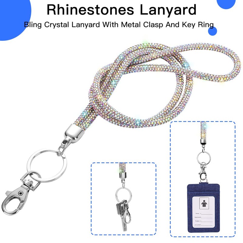 SAVORI Key Lanyard For Women, Rhinestone Lanyard Bling ID Card