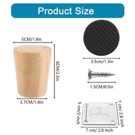 JMIATRY Set of 4 Wooden Furniture Feet, 6 cm, Wooden Feet for Furniture, Kallax Feet, Wooden Furniture Leg Feet with Mounting Plate, Screws for Sofa, Table, Chair, Tea Cabinet