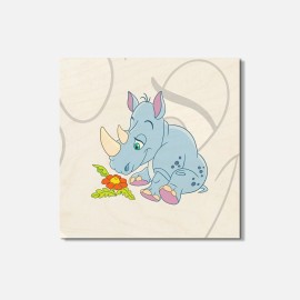 Unbranded Angry Rhino Animal 4'' X 4'' Square Wooden Coaster