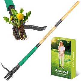 Allsetool Weed Puller Tool with 2 Weed Eject Feature, 43.7in Stand Up Dandelion Remover Tool, Real Bamboo Handle and Metal 4 Claw & Foot Pedal, Heavy Duty Garden Weeder
