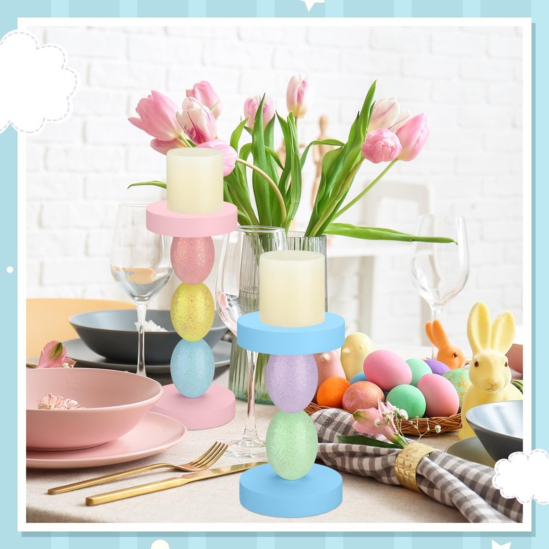 Hushee Set of 2 Easter Candle Holder Easter Decorations Candlestick