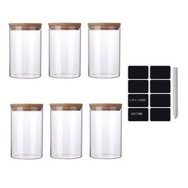 LAHDYFHOE Glass Jars with Bamboo Lids 22OZ [Set of 6], Glass Canisters with Airtight Lids, Glass Food Storage Containers for Coffee, Sugar,Tea, Candies, Cookies,Best for Kitchen & Pantry