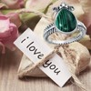 Plesitep Pear Malachite Ring 925 Sterling Silver Malachite Stone Ring